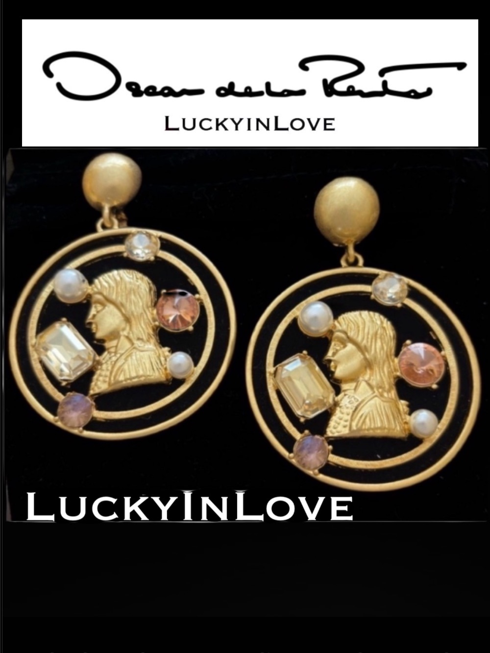 Oscar de la Renta • Large Roman Ancient Coin Crystal Clip Earrings